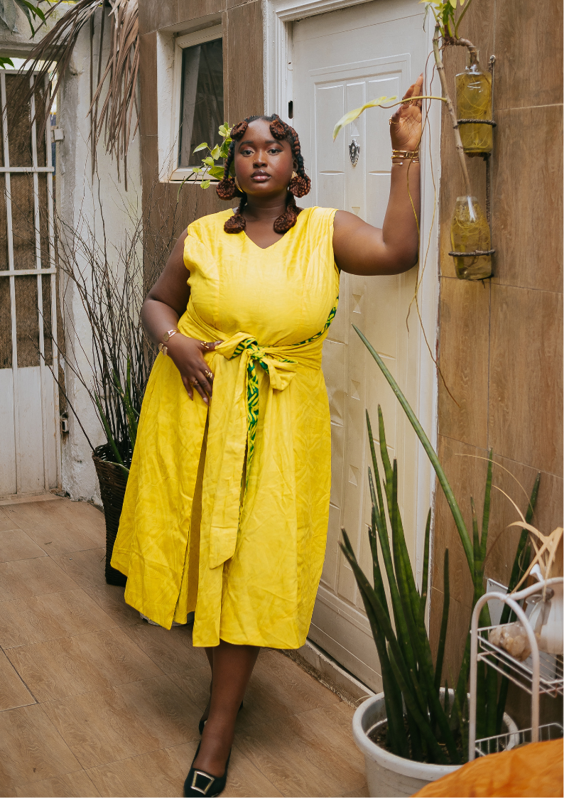 Palm Yellow Reversible Dress – 2-in-1 Midi Dress for Women
