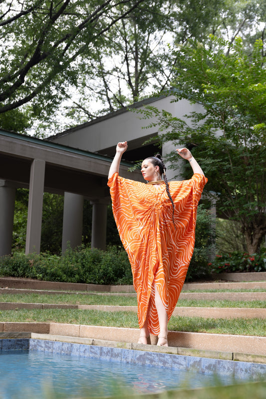 Ala Orange Àdìrẹ Hand Dye Kaftan Dress