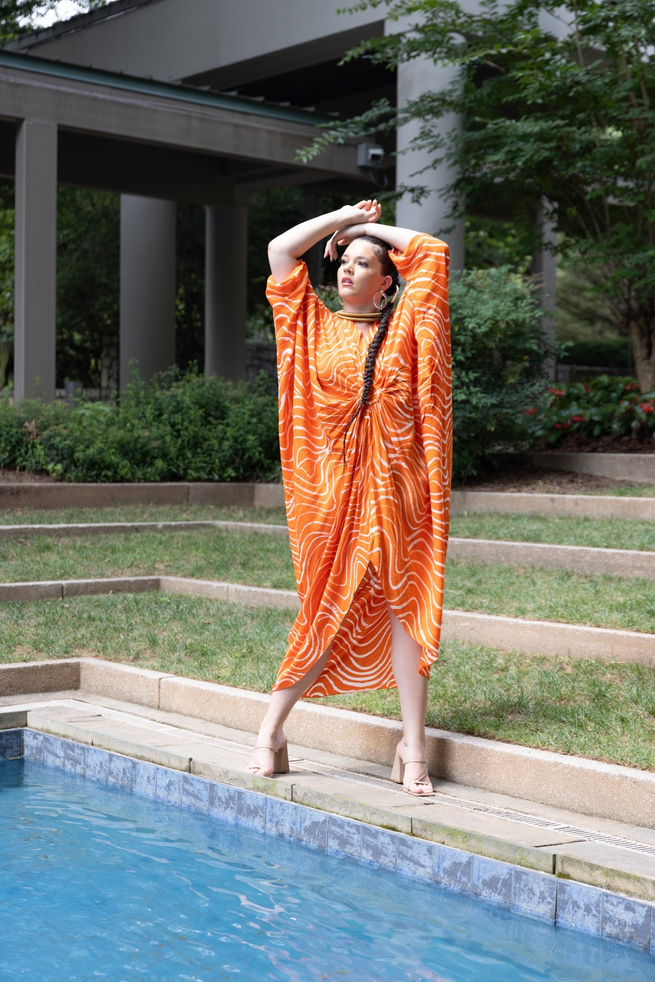 Ala Orange Àdìrẹ Hand Dye Kaftan Dress