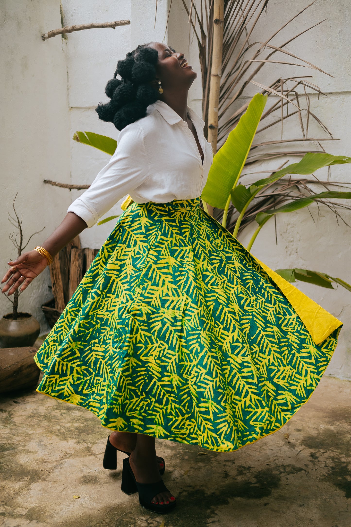 Yellow Palm Reversible Wrap Skirt (Pre-Order)