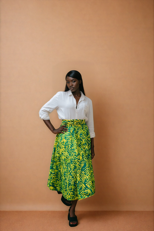 Yellow Palm Reversible Wrap Skirt (Pre-Order)