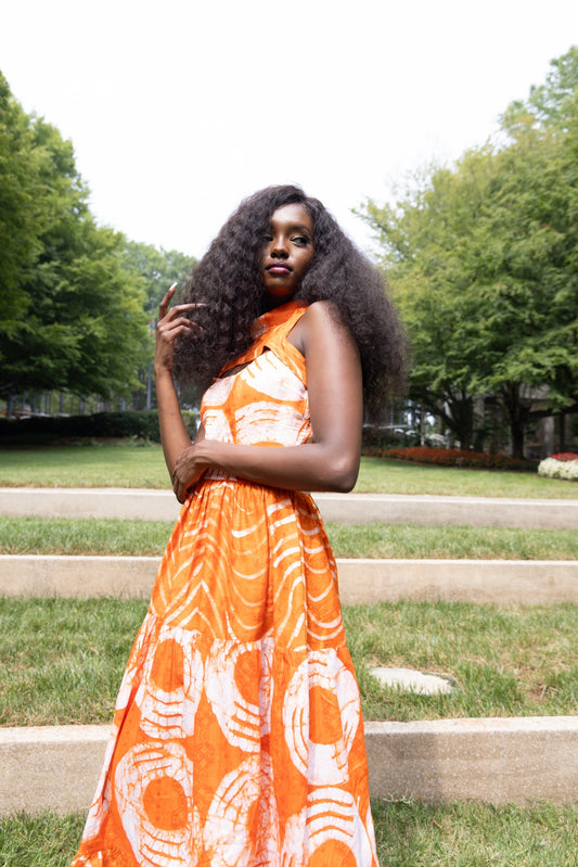 Mafarki Àdìrẹ Hand Dyed Orange Maxi Dress